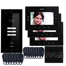 Videointerfon Electra Extra 7” pentru 3 familii montaj incastrat - negru